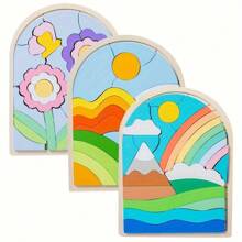 1 PC Wooden Rainbow Matching Board Three-Dimensional Puzzle Toy,Training Focus,Early Education Building Blocks Matching Educational Toys,Puzzle For Toddler,Preschool,Jigsaw Puzzle,Sensory Bin,Kid Puzzle,Puzzle Game,Jigsaw Puzzle Kids,Toddler Blocks,Mini Puzzle,Toys Toddler,Montessori Toys,Wooden Puzzle Toy