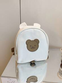 1 mochila unisex con cierre de cremallera con diseño de osito de dibujos animados para niños de jardín de infantes, bolsa adorable para bocadillos y uso diario con diseño antipérdida - Blanco - Ver 2