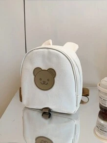 1 mochila unisex con cierre de cremallera con diseño de osito de dibujos animados para niños de jardín de infantes, bolsa adorable para bocadillos y uso diario con diseño antipérdida - Blanco - Ver 3