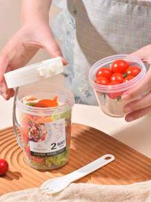 1入組560毫升便攜式沙拉杯，附叉子和蓋子，厚實透明的水果蔬菜輕量級食品容器，適用於學校，辦公室等。 - 彩色 - 查看 10