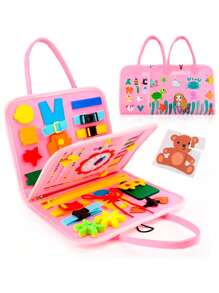 Maleta Educativa Brinquedo Atividades Aprendizados Pedagógica e Diversão para Bebês Crianças Montessori Sensorial - Brastoy - Rosa Bebê - Visão 4