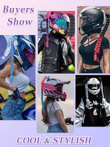1 Pieza Trenza de casco de 20 pulgadas de negro a rojo con ventosa desmontable con lazo, decoración de coletas para casco de motocicleta en múltiples colores para Navidad, Año Nuevo, Carnaval y festivales musicales (casco no incluido) - Marrón - Ver 9