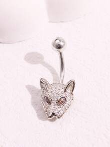 1pc Fashionable Leopard Head Rhinestone Belly Button Ring, Women's Body Piercing Jewelry