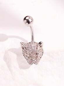 1pc Fashionable Leopard Head Rhinestone Belly Button Ring, Women's Body Piercing Jewelry