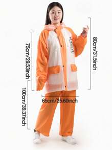 Women's PVC Raincoat Thickened Color-Blocking Rain Suit For Full Body Protection - Orange - View 2