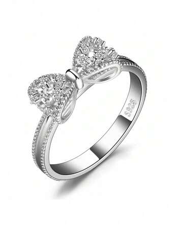1pc Exquisite Simple Bowknot Design Rhinestone Inlaid Ring For Women's Daily Wear Valentines,Mom,Mother,Mother's Day,Gift