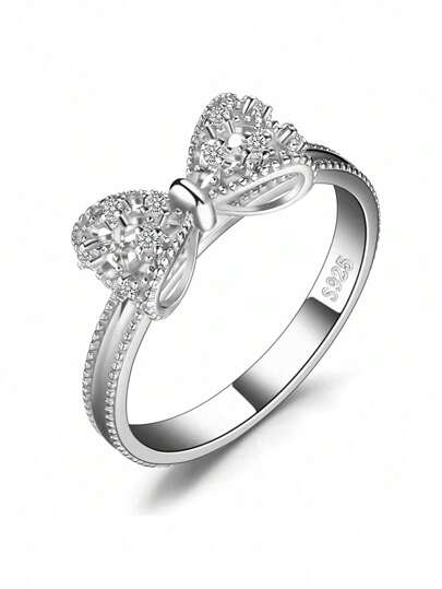 1 件精致简约蝴蝶结设计水钻镶嵌戒指适合女士日常佩戴情人节、妈妈、母亲、母亲节、礼物