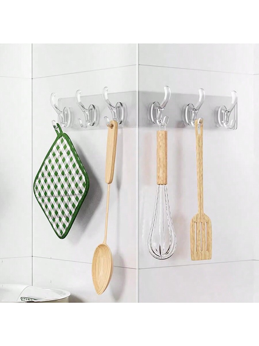 6 خطافات جدارية قوية باللاصق للمطبخ بتصميم زوايا إ...