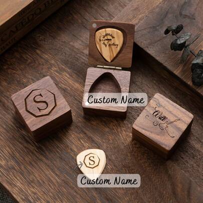 1 PIEZA Púa de guitarra de madera personalizada, caja de guitarra grabada, caja de regalo personalizada para púas, regalo para aficionado a la guitarra, regalo para mamá, regalos para novio, regalo de cumpleaños, regalo para profesor de guitarra.