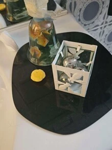 1 件不对称黑色亚克力托盘镜面 Ins 风格简约香气底座适用于摄影道具背景装饰 - 黑色 - 查看 3