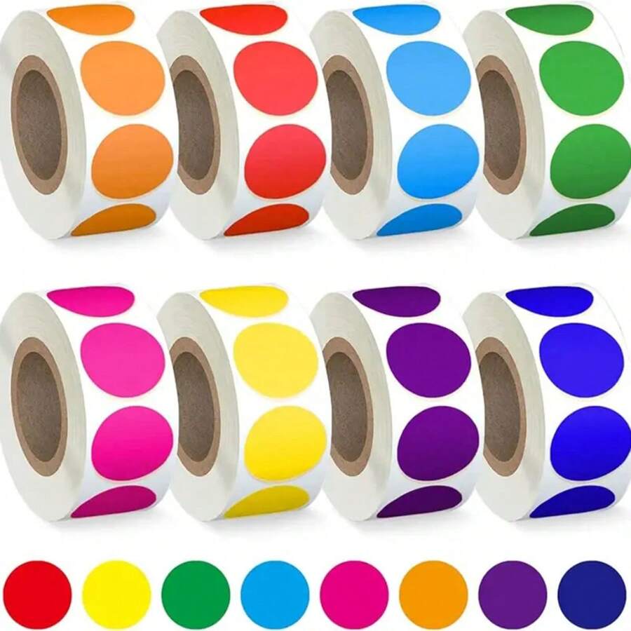 500pcs/1roll Colored Dot Stickers Circle Color Coding Labels, 8 Color Style Colorful Coding Label Sticker For Office, Student Classroom Back To School Scrapbook Supplies Funny Stickers Laptop Stickers Kindle Phone Stickers - Multicolor - View 1