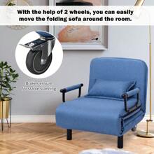 Single Folding Sofa Bed Chair Modern Fabric Sleeper With Pillow Metal Frame Blue - Blue - View 6