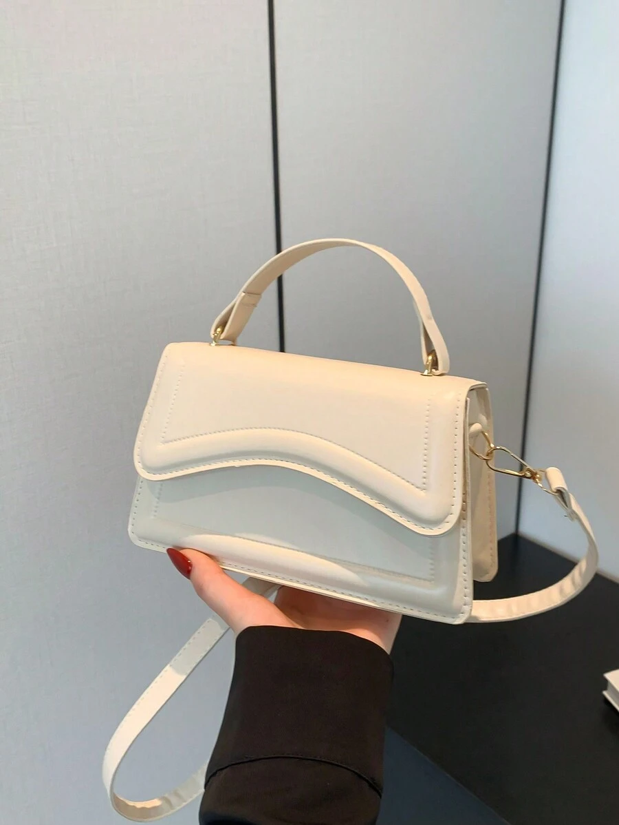 Mini Fashionable Hand-Held Women Bag, Spring Summer New Solid Color Flap Handbag, Cross-Body Shoulder Bag, Square Bag, Casual Shoulder Sling Bag, Commuter Bag - Beige - View 1
