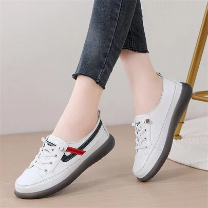 Women's Casual Slip-On Sneakers, Spring And Autumn Flat Shoes With Soft Sole, Slouchy Shoes, Cowhide Bottom