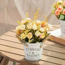 1 pieza Maceta de hierro vintage con forma de flor, equipo de plantación para decoración del jardín/hogar, maceta decorativa moderna de interior con agujero de drenaje y bandeja, adecuada para todo tipo de plantas de interior, suculentas, flores y cactus, decoración de sala, florero, jarrón de vidrio - Multicolor - Ver 9