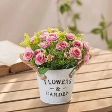 1 pieza Maceta de hierro vintage con forma de flor, equipo de plantación para decoración del jardín/hogar, maceta decorativa moderna de interior con agujero de drenaje y bandeja, adecuada para todo tipo de plantas de interior, suculentas, flores y cactus, decoración de sala, florero, jarrón de vidrio - Multicolor - Ver 7