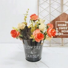 1 pieza Maceta de hierro vintage con forma de flor, equipo de plantación para decoración del jardín/hogar, maceta decorativa moderna de interior con agujero de drenaje y bandeja, adecuada para todo tipo de plantas de interior, suculentas, flores y cactus, decoración de sala, florero, jarrón de vidrio - Multicolor - Ver 6