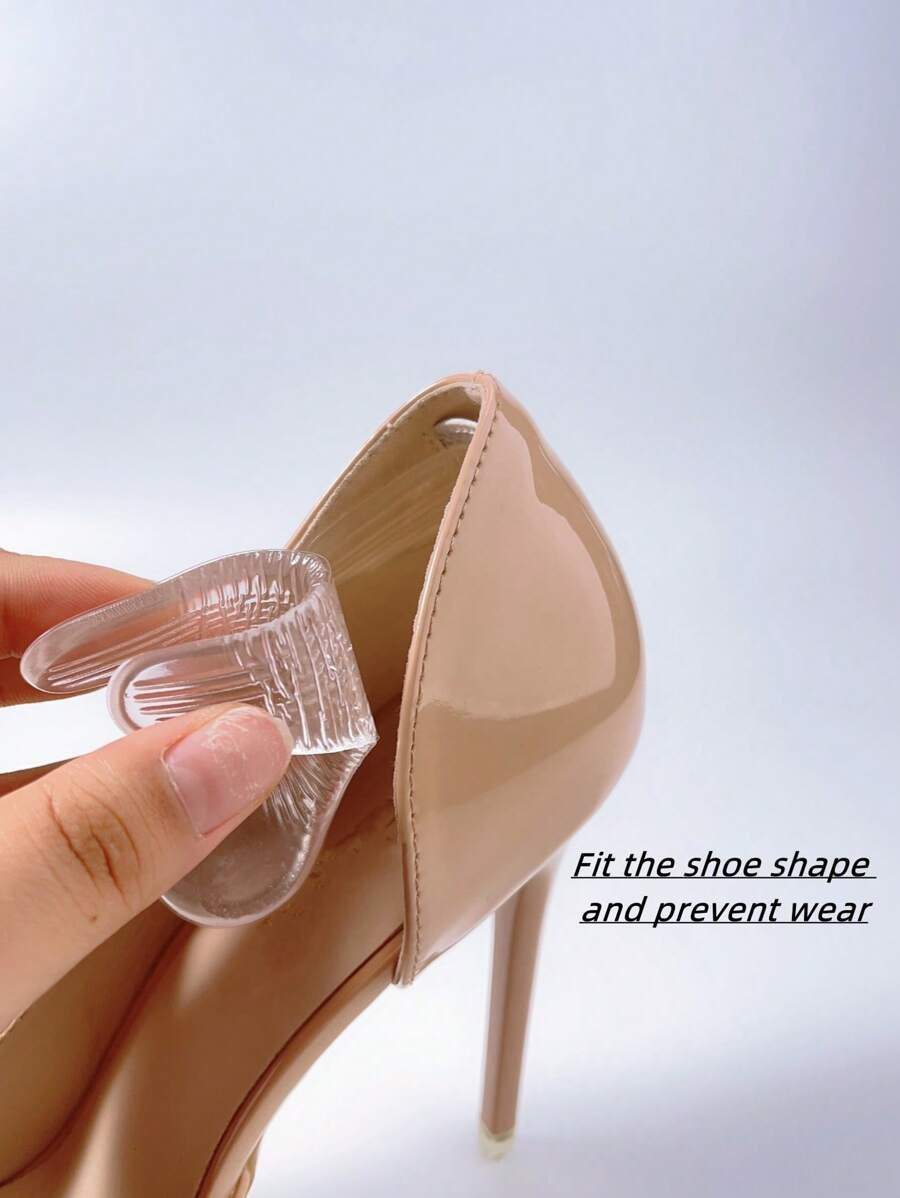 1pair T-Shaped Heel Grip Pads With Invisible Silicone Gel Anti-Slip Prevent Grinding And Falling Off, With Half Size Cushion For Women - Clear - View 1