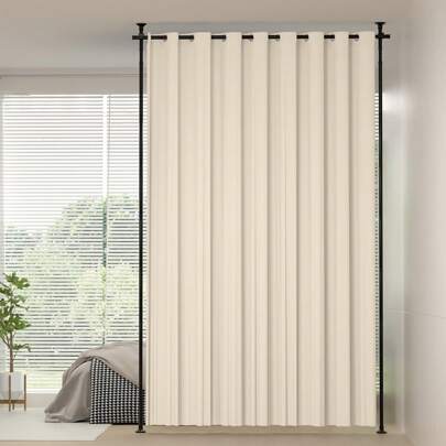  LUCKUP Room Divider Curtain Rod, Floor To Ceiling Freestanding Curtain Rod, Damage Free Divider Rod For Room Separation,Heavy Duty Vertical Curtain Stand 4-10ft (H) 28-73.8inch(W),Black