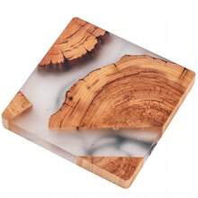 Set Of 7pcs Square Wooden Coasters Set For Drinks - Natural Wood Drink Coaster Set With Holder For Modern Home Decor, Epoxy Coasters,Modern Coasters With Holder, Cedar Wood Coaster
