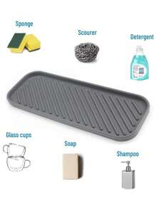 LEAPAIR 1 peça Bandeja de Drenagem de Silicone para Pia de Cozinha, Suporte de Sabonete, Escova de Limpeza para Pia e Bandeja de Drenagem de Sabão, Bandeja de Armazenamento de Utensílios de Cozinha e Banheiro para Bancada