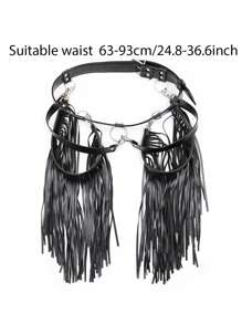 1 pièce Ceinture taille gothique noire en PU à franges pour femme de style occidental. Ceinture de danse ajustable de style punk cowgirl. Convient pour le streetwear, accessoire vestimentaire