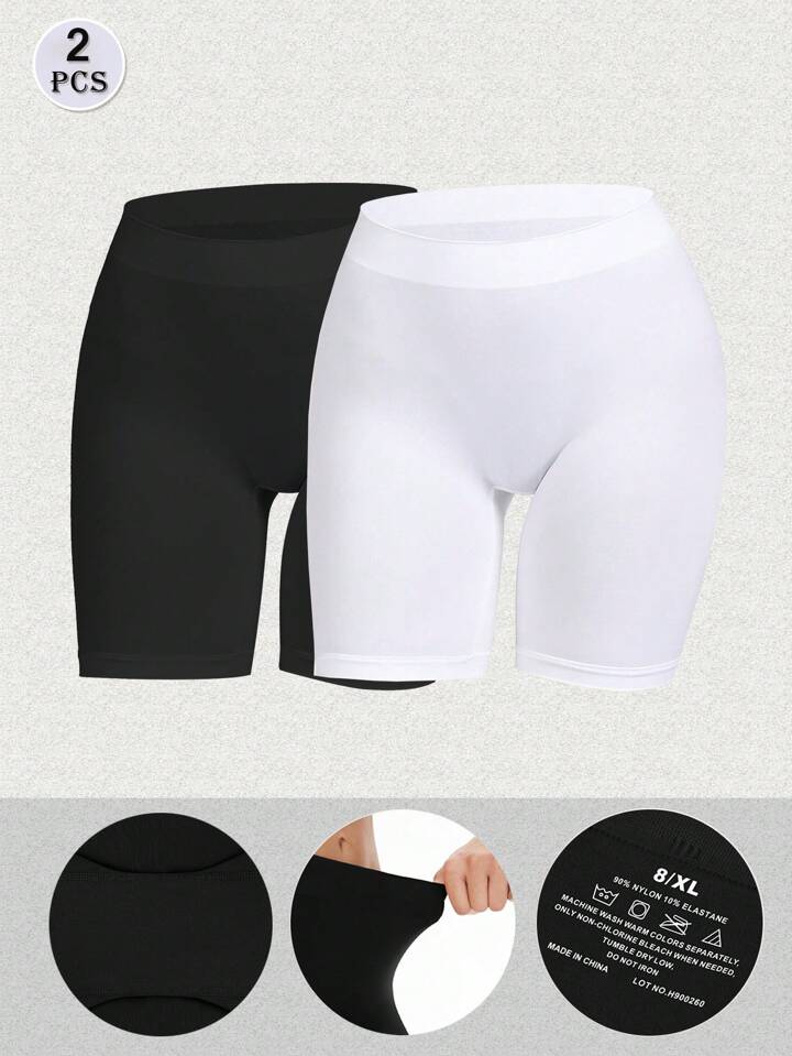 paquete de 2 calzoncillos boxers de unicolor calzoncillos boxer largos para mujer leggings de pierna larga de seguridad ropa interior de cintura alta Moda de Mujer SHEIN Mexico