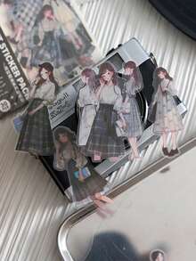 1 pieza de delicada ilustración de niña con neblina dibujada a mano en material impermeable PET para decoración de álbumes de recortes - Multicolor - Ver 10