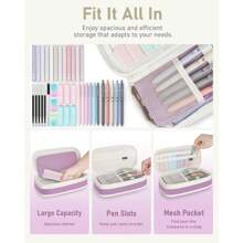39 PCS Aesthetic School Supplies With Cute Pen Case, 12 Pastel Highlighters, 5 Black Ink Gel Pens, 6 Mechanical Pencils Set 0.5 & 0.7mm For Students Stationary College Essentials - 紫色 - 查看 3