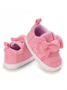 女童可爱蝴蝶结防滑平底休闲踏步鞋，适合所有季节 - 粉色 - 查看 4