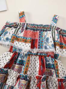 Vestido de tirantes con solapa y patchwork con bloques de color para niña pequeña - Multicolor - Ver 6