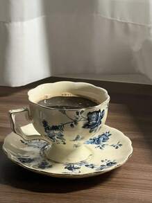 1 Pezzo Tazza da caffè e piattino in ceramica semplice e floreale, coppia di tazze di lusso leggere per uso domestico e in ufficio, per il tè del pomeriggio, adatto come regalo e decorazione per occasioni speciali