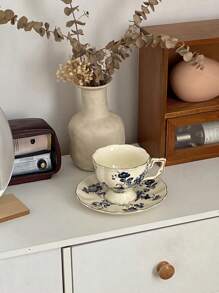 1 Pezzo Tazza da caffè e piattino in ceramica semplice e floreale, coppia di tazze di lusso leggere per uso domestico e in ufficio, per il tè del pomeriggio, adatto come regalo e decorazione per occasioni speciali