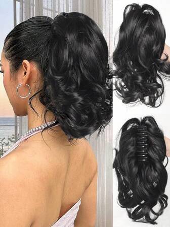 Elegant Claw Clip Ponytail - Short Curly Wavy Look, Synthetic Hair Extensions For Daily Chic, Easy-To Attach Hair Accessory For AlI Occasions