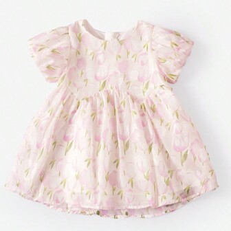 年輕少女2024新款夏季花卉甜美連衣裙