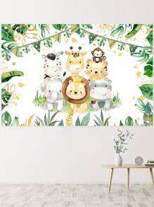 1Pc 100*150Cm Vải Nền Vinyl Phong Cách Động Vật Rừng Rậm, Biểu Ngữ Phông Nền, Chủ Đề Safari Động Vật Rừng Rậm Tiệc Sinh Nhật Ngày Lễ Gia Đình Phòng Tiệc Tường Vật Dụng Trang Trí Nền - màu xanh lá - Xem 4