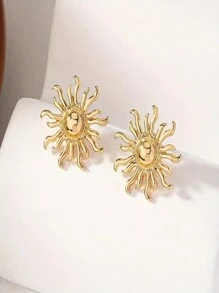 1 Pair Simple Metal Sun Shape Stud Earrings, Suitable For Party And Everyday Wear