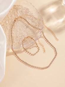 2 piezas/set Simple y de moda collar y pulsera de gargantilla de diamantes de imitación para mujer, accesorio diario que combina con todo - Amarillo Oro - Ver 3