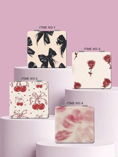 1个涂鸦插画迷你折叠手持镜，轻巧超薄，方便携带，优质PU皮革，亮银色纳米电镀边框，细节精致，适合各种场合，可折叠方形设计，便于携带，可用于化妆、房间装饰、梳妆台、旅行、卧室、化妆配件、镜子、化妆镜、迷你镜、便携镜、小镜子、手持镜、便宜、圣诞礼物、化妆品、化妆工具、廉价商品、礼物、女士礼物、圣诞礼物