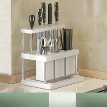 Multi-Functional Kitchen Countertop Storage Rack With Water Collecting Tray, Can Hold Chopsticks, Knives, Spoons, Etc. Keeping Your Kitchen More Organized