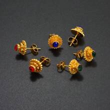 1pc 1CM Small Size Stud Earrings For Women Girls Eritrean  Jewelry African Little Ear Studs With Rhinestone - Multicolor - View 2