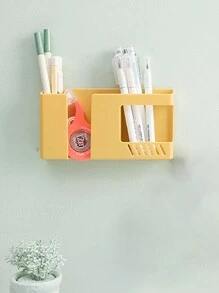 1pc Wall Mounted Storage Box For TV & Air Conditioner Remote Control, Phone Charging And Small Item Storage, No-Drill And Damage-Free - Yellow - View 1