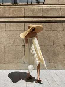 Boho 1pc Large Brimmed Straw Hat Summer Outdoor Sunshade Beach Hat Can Do Modeling