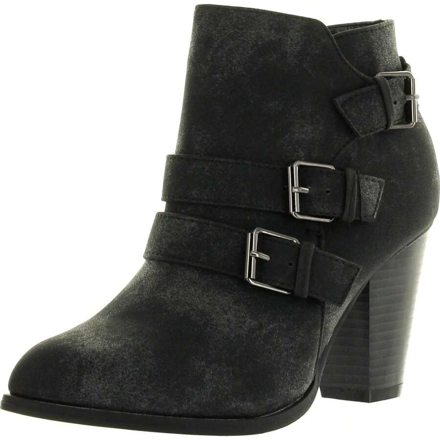 Womens Fashion Chunky Heel Buckled Strap Ankle Booties - 黑色 - 查看 1