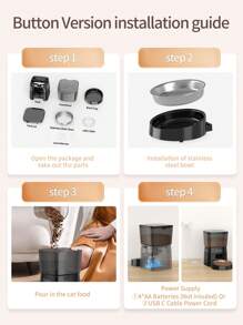 ROJECO ROJECO Automatic Cat Food Dispenser, 2 Liter Automatic Cat Feeder, Timer Feeder Program 1-6 Meal Control, Automatic Cat Feeder With Stainless Steel Bowl And Dual Power Supply, Automatic Feeder For Dogs And Cats, Adapter Not Included, Push Button Version WIFI Version Black