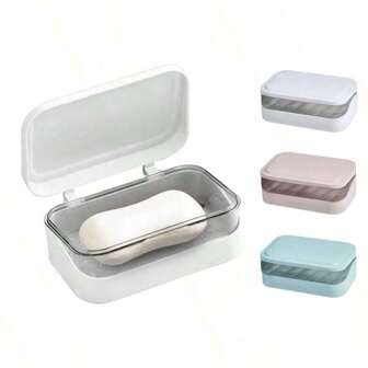 1个带可拆卸沥水架和盖子的皂碟，塑料皂盒，双层长方形皂盒，适用于淋浴房、浴室等，浴室配件，浴室工具