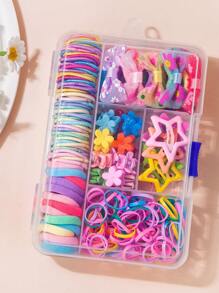 296pcs Little Girls Colorful Hair Accessories Set Including Hairpins, Hair Ropes, Rubber Bands, Star Hair Clips, Dopamine Hair Accessories, Hair Claws And Small Hairpins, Delicate Gift Box, Collection