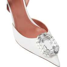 Vertundy Summer Women's Rhinestone Satin Slingback Pumps Pointed Toe Satin Crystal Stiletto High Heels Sandals Party Wedding Bride Pump Dress Shoes White Heels Black Heels White Sandals - 白色 - 查看 4