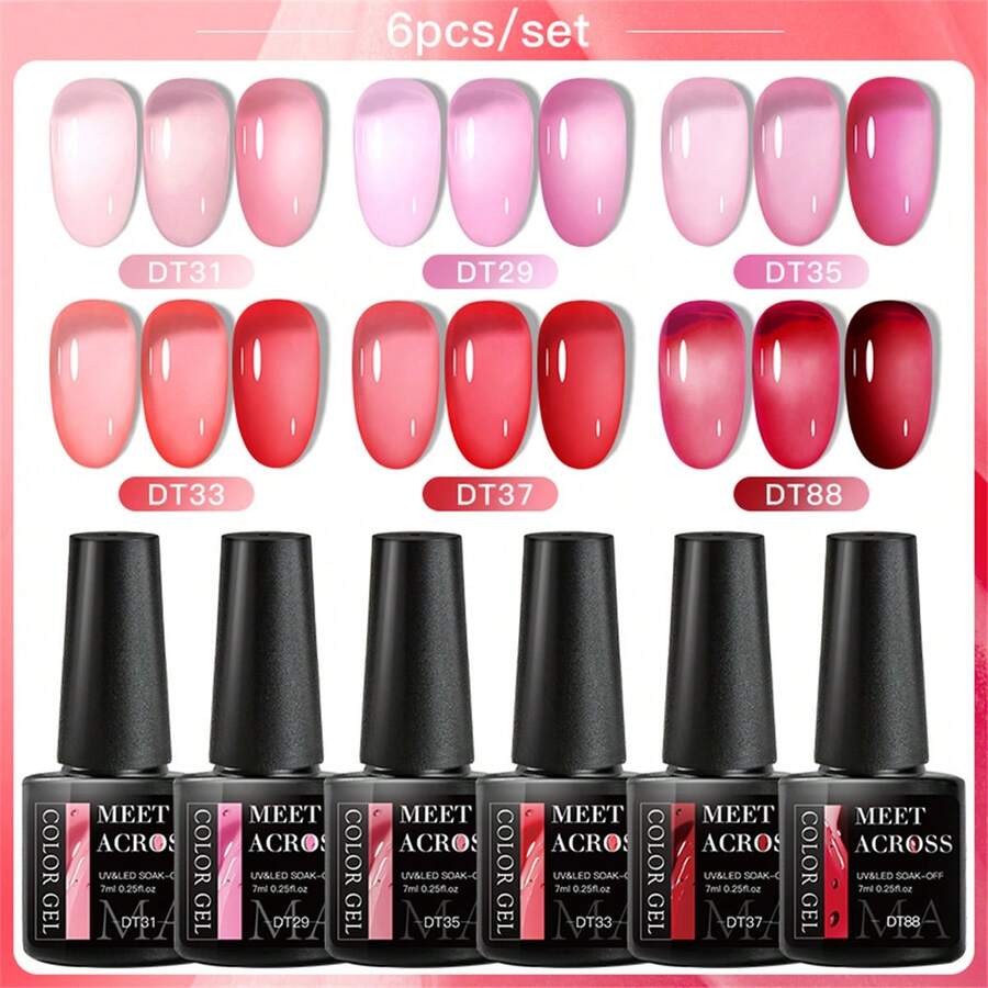 6 件套果冻琥珀凝胶指甲油套装 7 毫升棕色水晶半透明暗色美甲凝胶半永久性 UV 凝胶抛光清漆