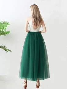 1pc Women Tulle Skirt, Available In Pink, Sky Blue, Dark Green, Blue-Gray, Black, White, Red. A-Line/ Floor-Length/ 4-Layer Mesh Skirt/ Puffy Skirt Suitable For Wedding, Party, Cosplay, Decorative Skirt, Costume, Stage Performance. - Multicolor - View 24
